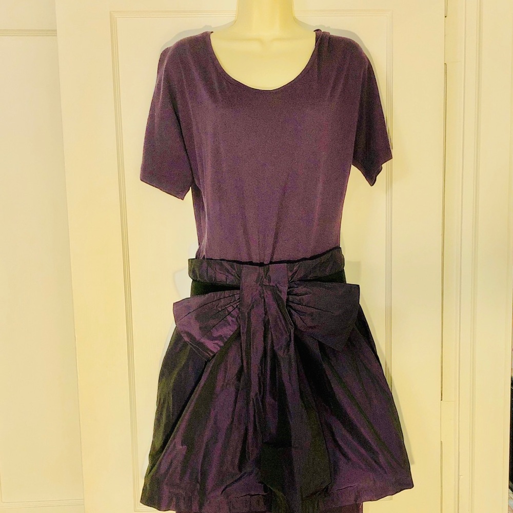 See by Chloe Teeshirt & Taffeta Chic Purple and Black Mini Dress with Pockets